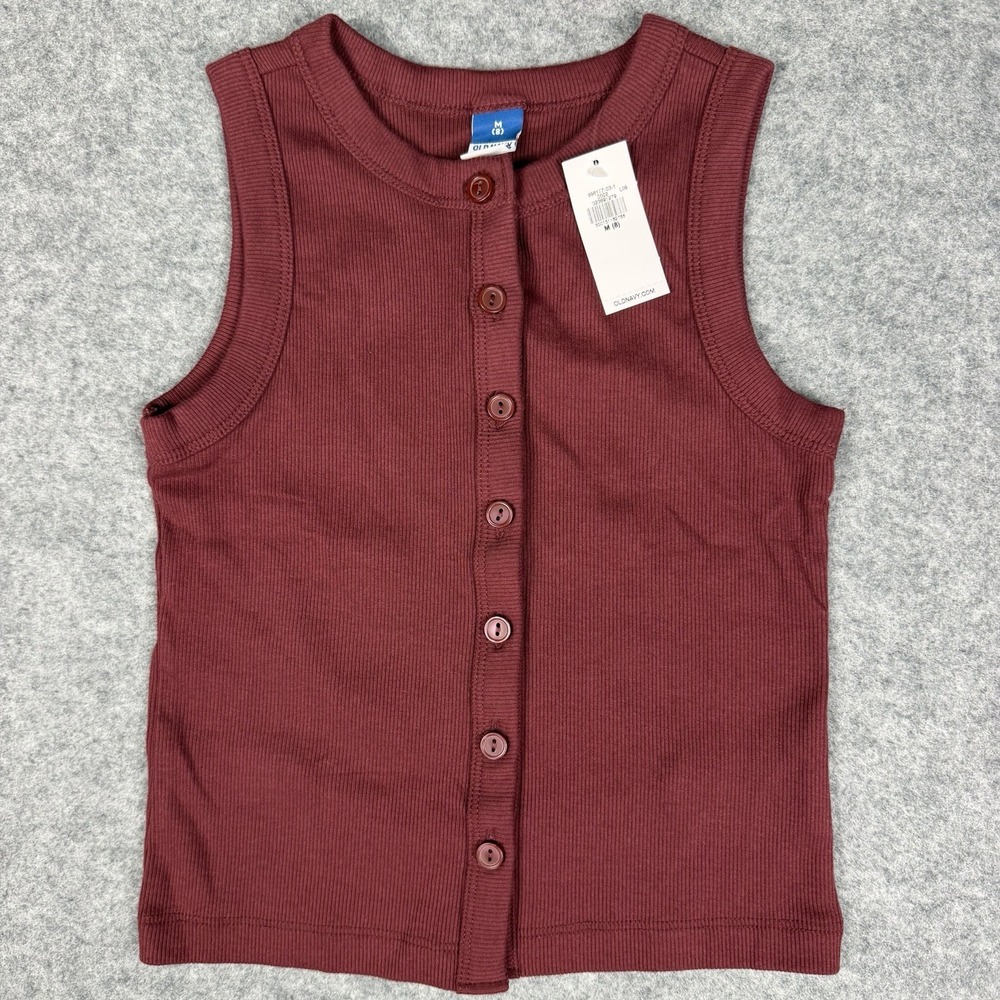 Old Navy Girls Ribbed Tank Top NWT Size M 8 Maroon Button Front Sleeveless Shirt